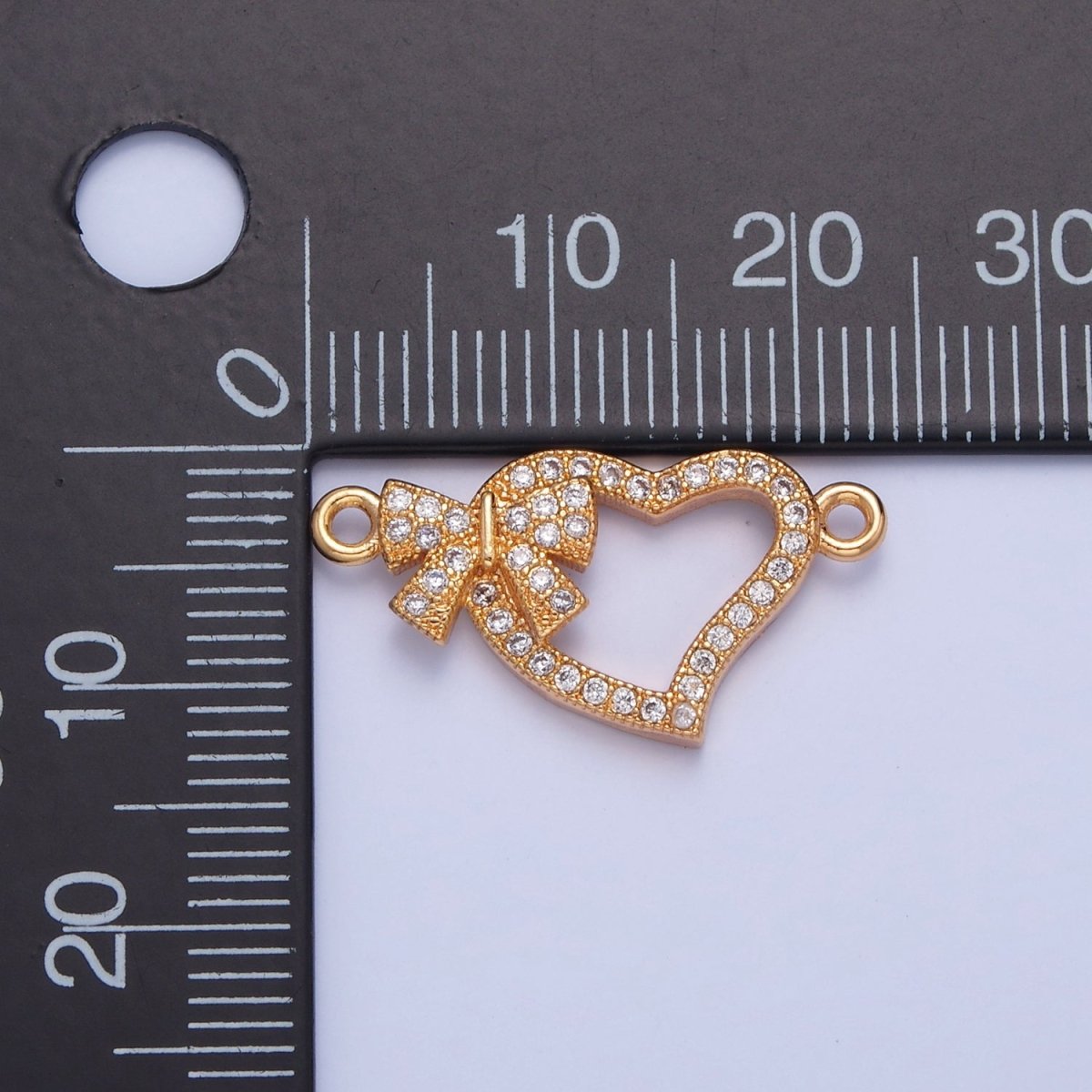 Dainty Heart CZ Gold Pave Charm Connector for Bracelet Necklace Supply F-407 - DLUXCA