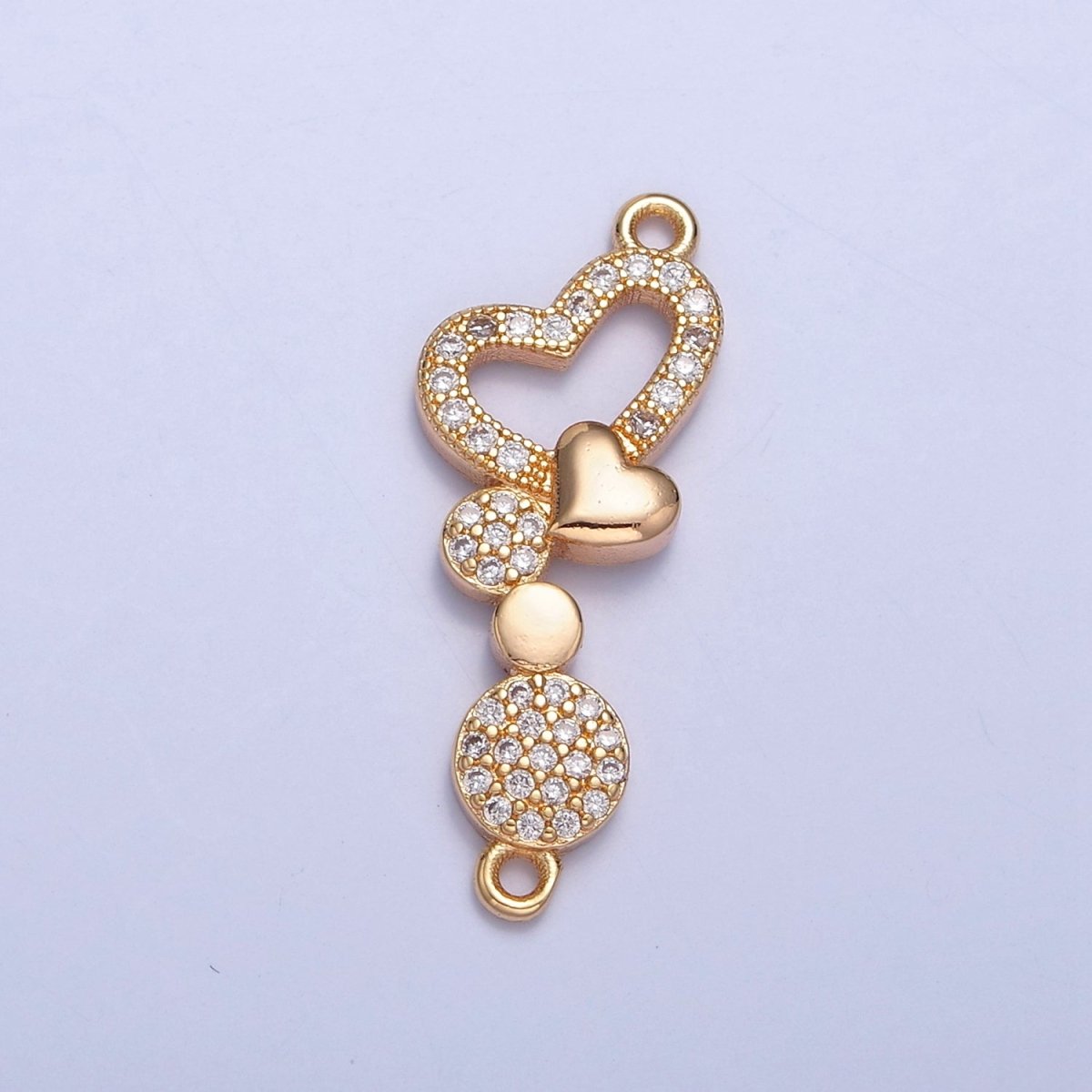 Dainty Heart CZ Gold Pave Charm Connector for Bracelet Necklace Supply F-799 - DLUXCA