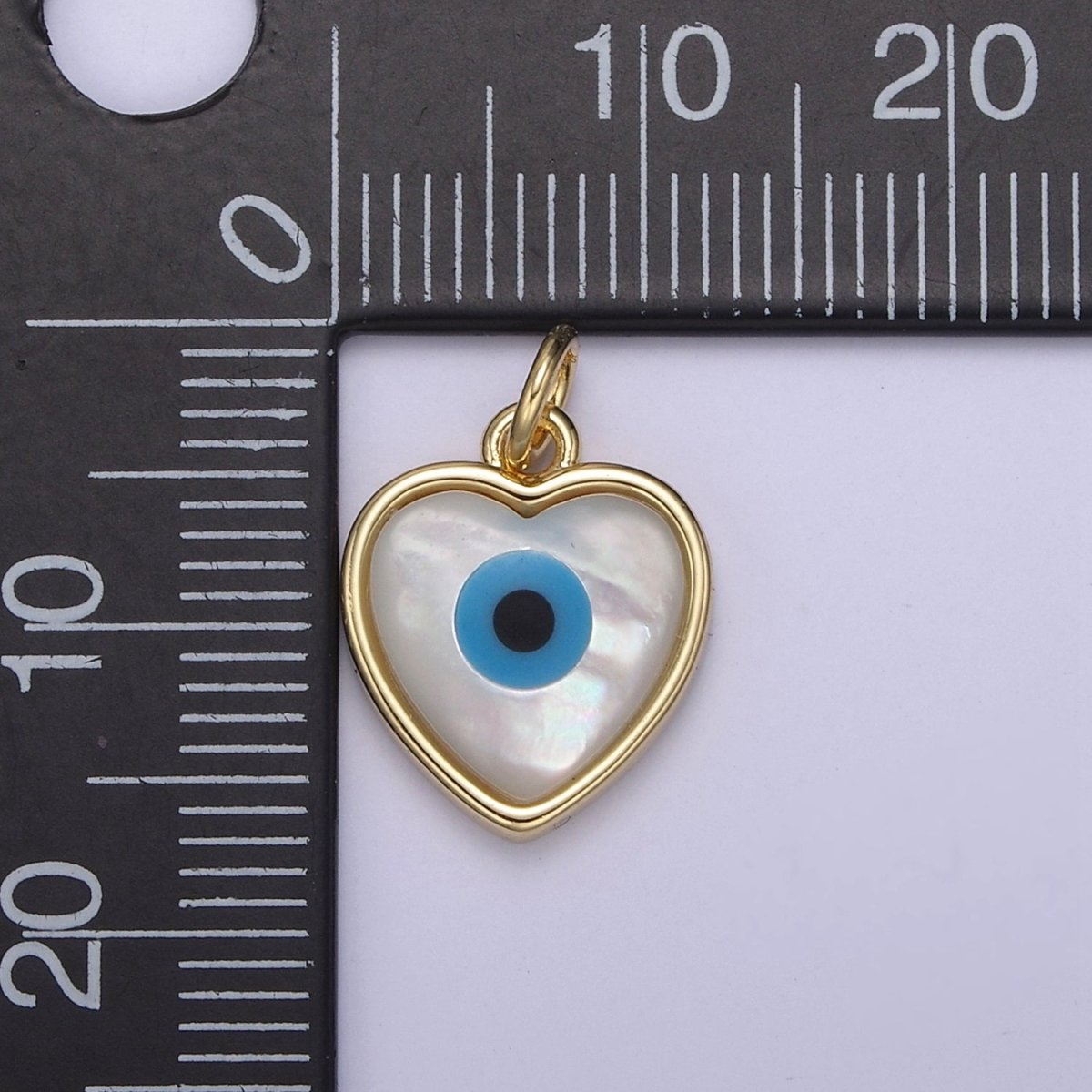 Dainty Heart Evil Eye Charm 14K Gold Filled Shell Pearl Evil Eye Pendant for Amulet Friendship Protection Add on Charm N-819 - DLUXCA