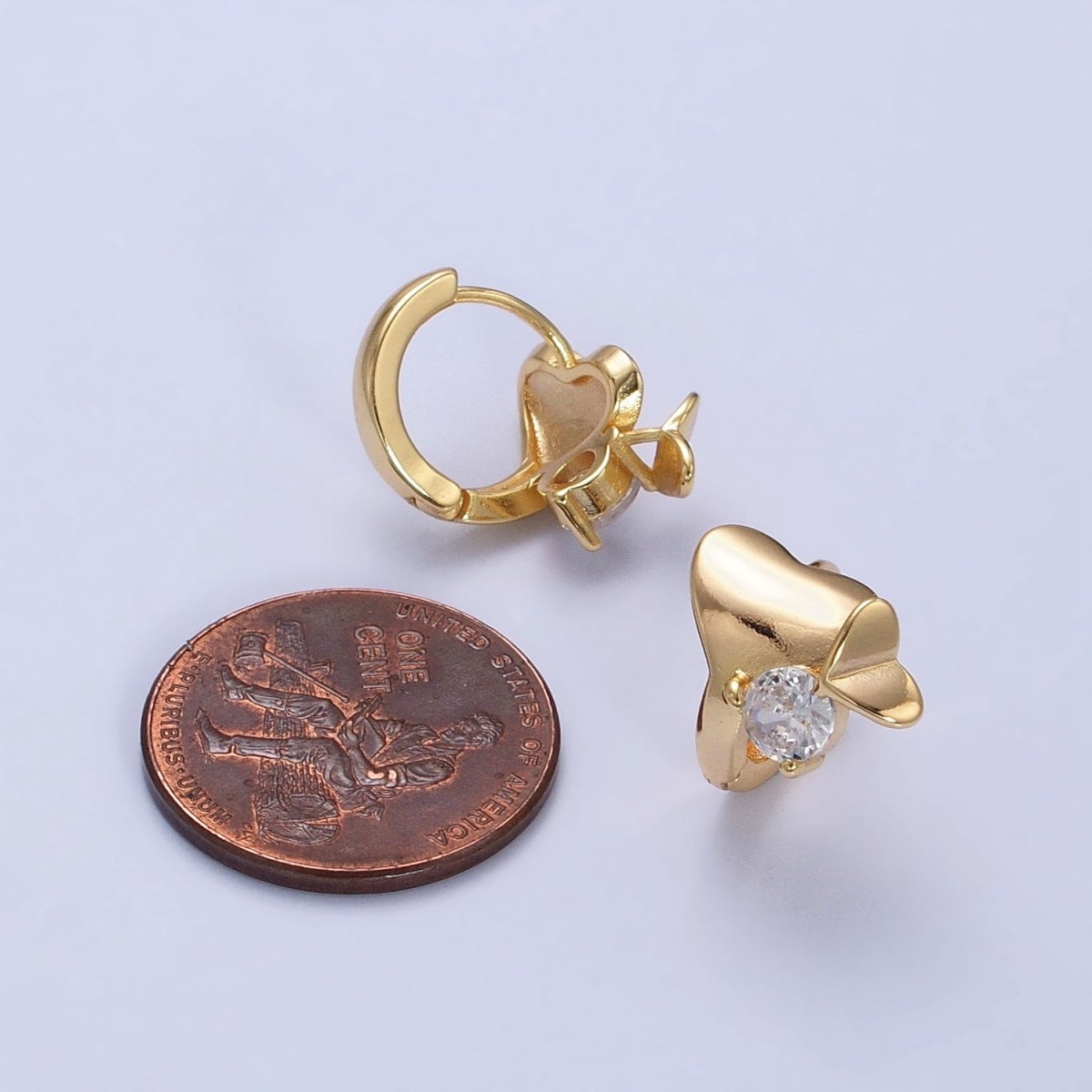 Dainty Heart Huggie Earring Silver Cubic Zirconia Stone Lever Back Earring AB437 AB743 - DLUXCA