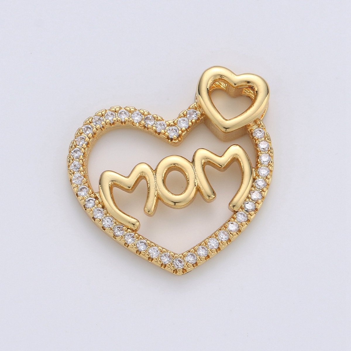 Dainty Heart Pendant Cubic Mom charm, Mother Love Pendant Jewelry in 14k Gold Filled I-668 - DLUXCA