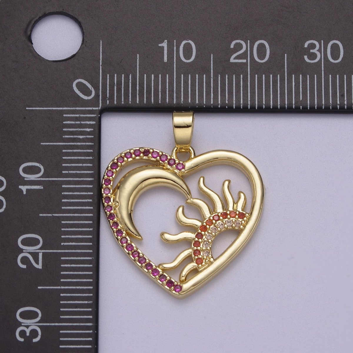 Dainty Heart Pendant with Crescent Moon Sun Ray Celestial Jewelry Charm N-594 - DLUXCA