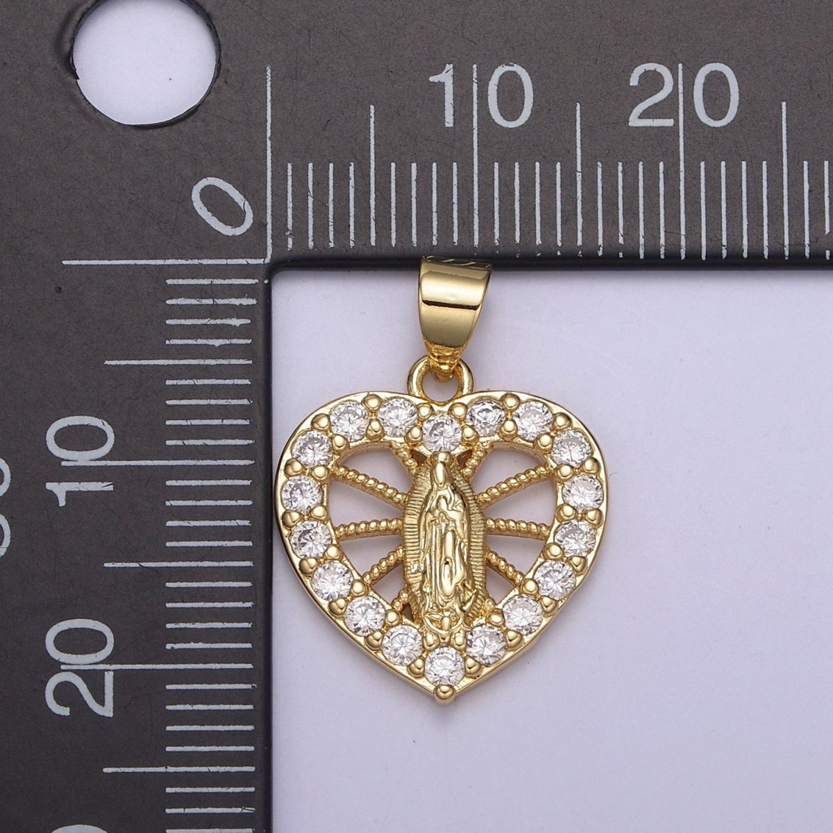 Dainty Heart Pendant with Lady Guadalupe Charm For Religious Jewelry Making H-725 - DLUXCA