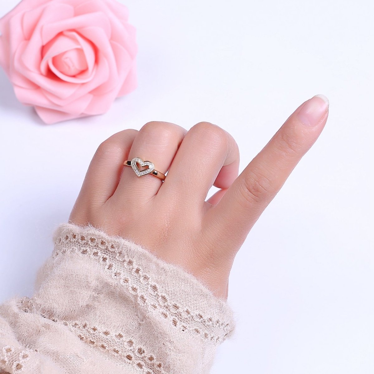 Dainty Heart Ring Mini Gold Filled Heart Ring Stackable Jewelry Rings Open Adjustable O2031 - DLUXCA