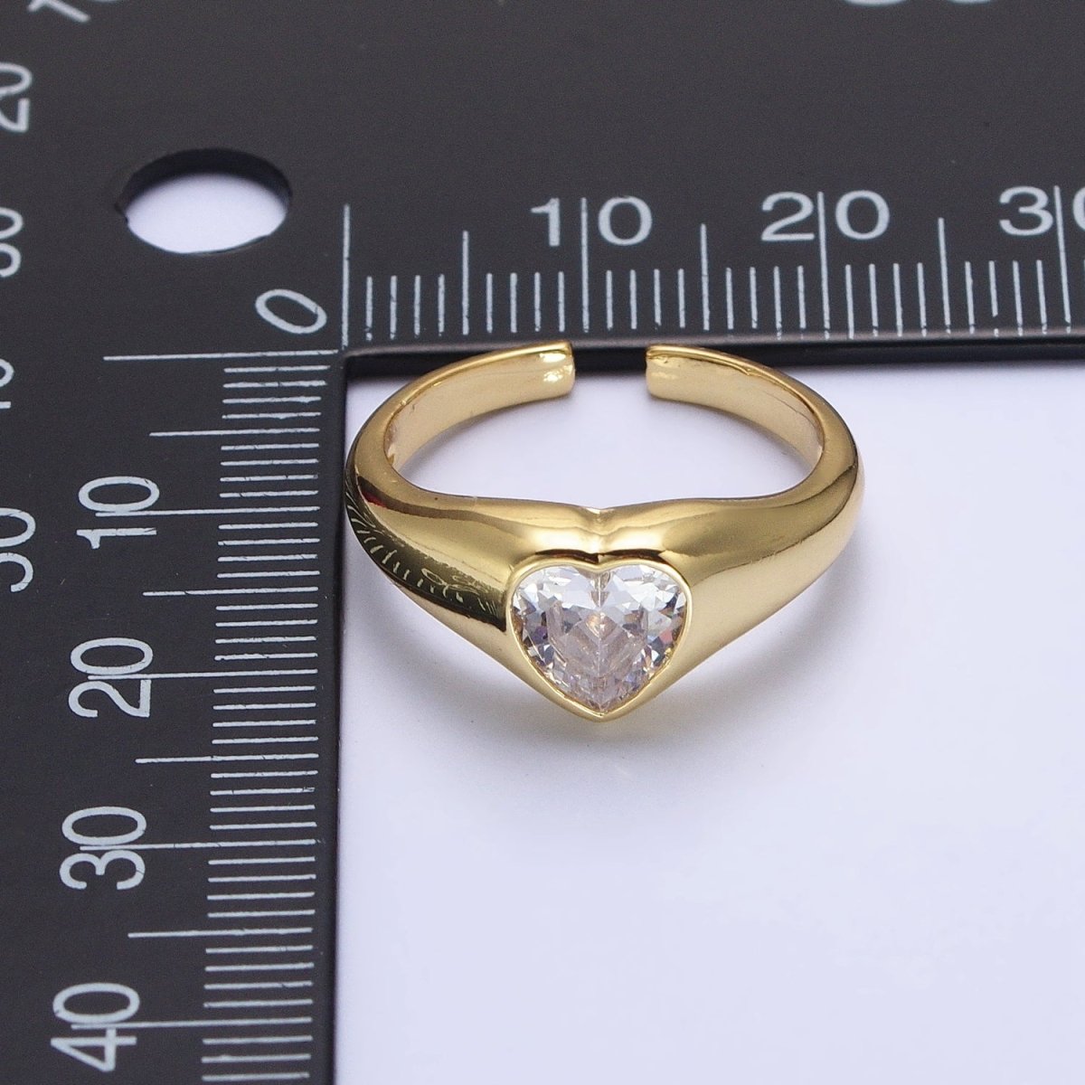 Dainty Heart Signet Ring with Zirconia Stone Open Adjustable Ring O-003 - DLUXCA