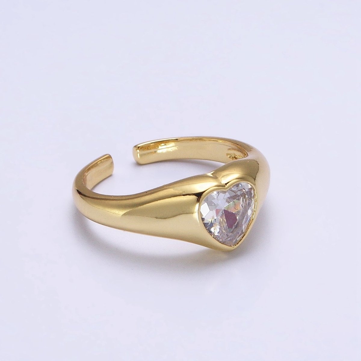 Dainty Heart Signet Ring with Zirconia Stone Open Adjustable Ring O-003 - DLUXCA