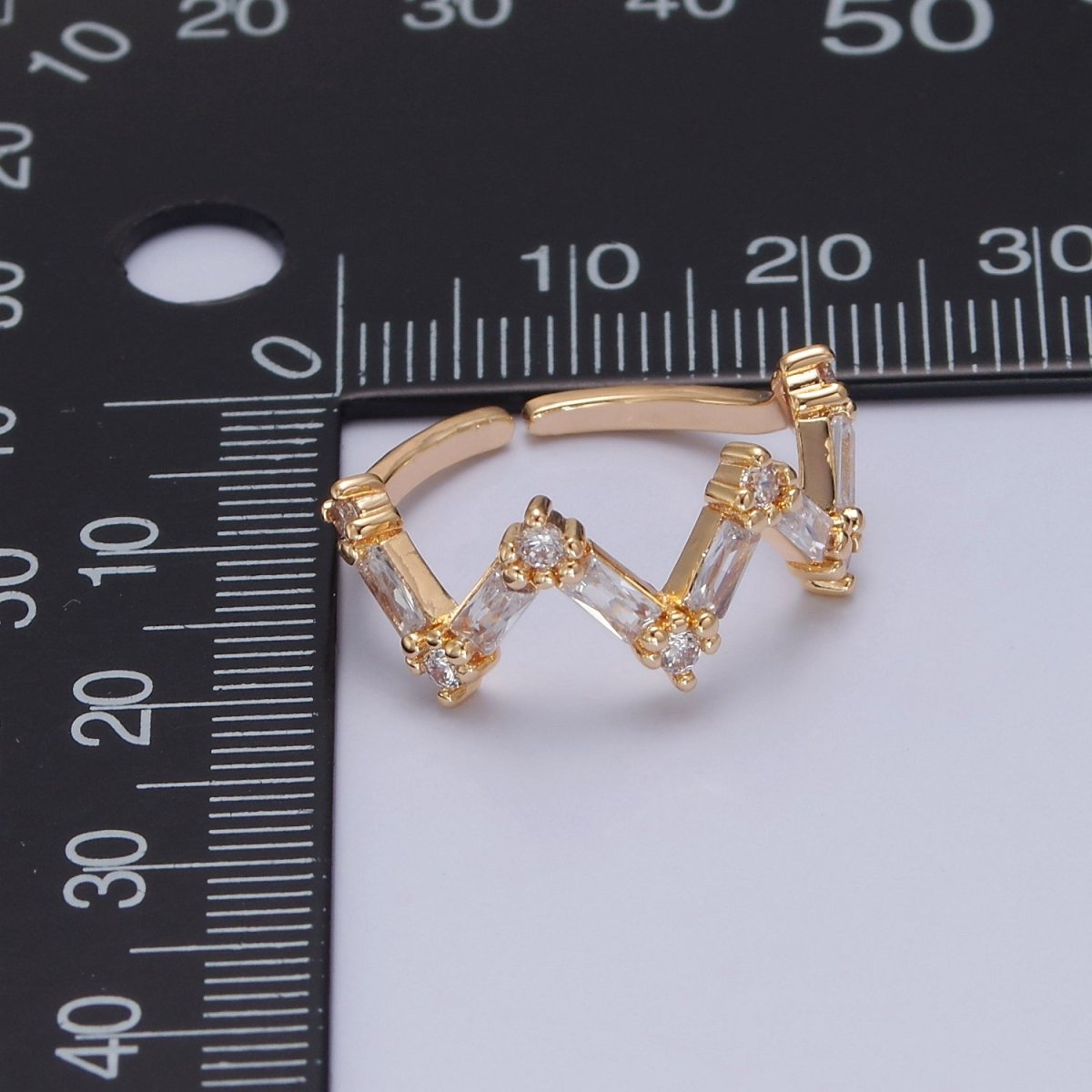 Dainty Highs And Lows Wave Ring • Clear Baguette Ring Adjustable Open Ring O-2144 - DLUXCA