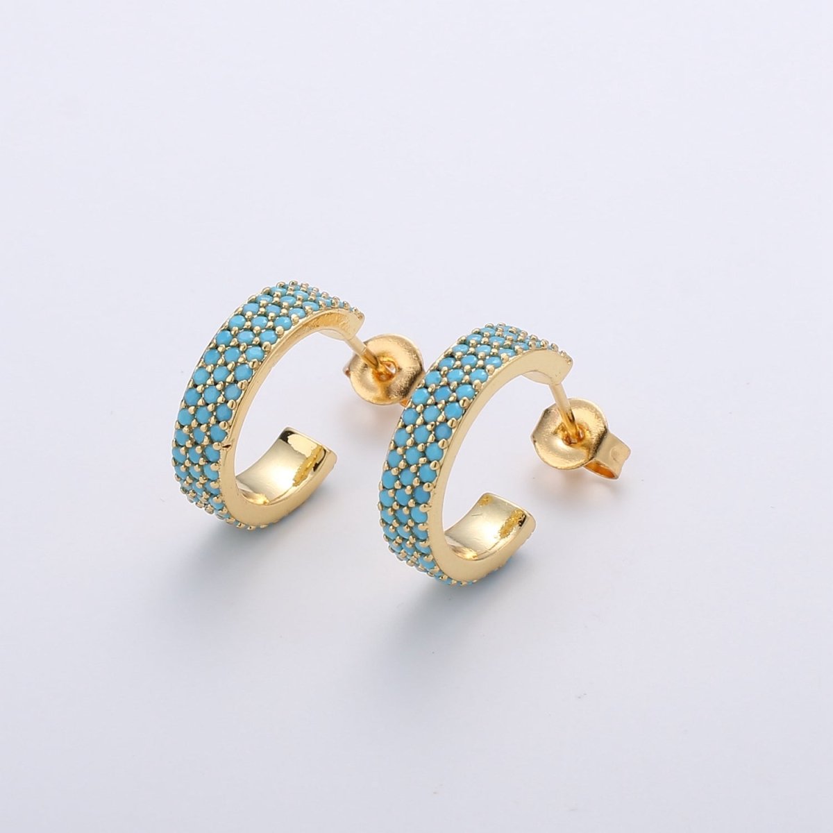 Dainty Hoop Earring in Clear Green Blue Pink Turquoise CZ Micro Pave Earring in Gold Plated lead free, nickel free K-598 K-600 - K-602 - DLUXCA