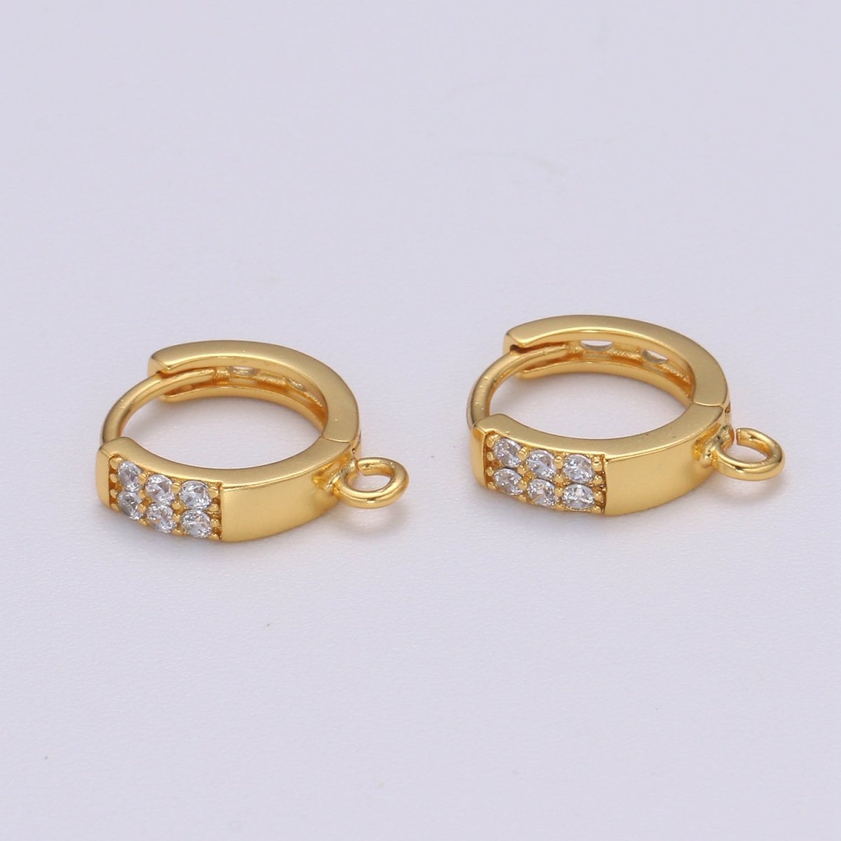 Dainty Huggie Earring 24K Gold Filled Cz Micro Pave Hoops with open link for Jewelry Making Supply L-231 - DLUXCA