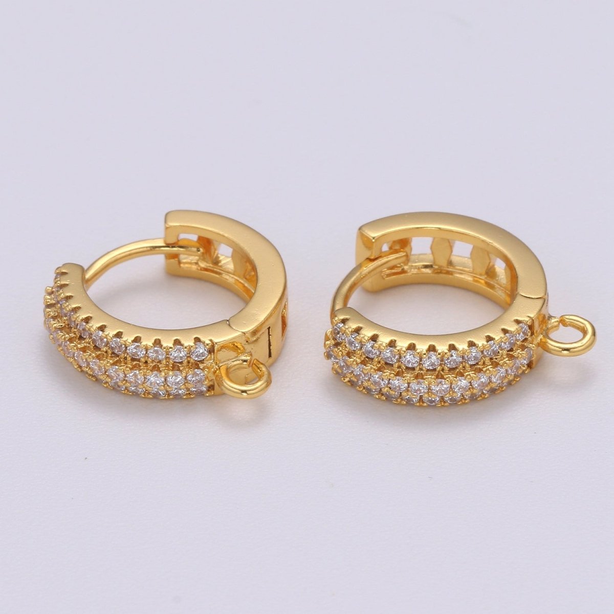 Dainty Huggie Earring 24K Gold Filled Cz Micro Pave Hoops with open link for Jewelry Making Supply L-232 - DLUXCA