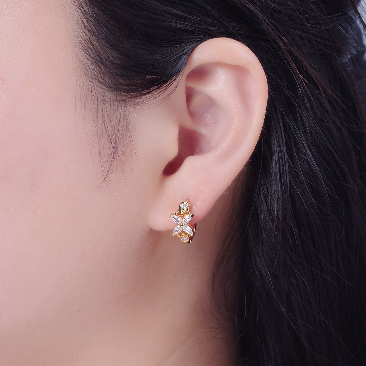 Dainty Huggie Earrings, Floral Earrings, Minimalist Earrings, Tiny Huggie Earrings, Star Earrings T-392 - DLUXCA