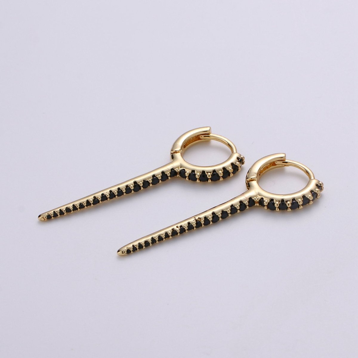 Dainty Huggie earrings, spike earrings, Multi Color hoop earrings, Long Gold Micro Pave Spike Earring Minimal Jewelry Q-165 - Q-171 - DLUXCA