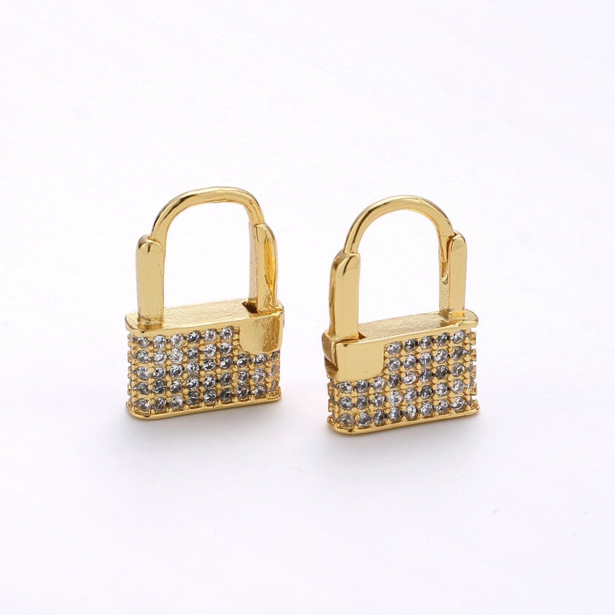 Dainty Huggie padlock Earrings, CZ Hoop Earrings, Gold Hoop PADLOCK Earrings, Micro Pave gold lock earrings, Love Lock Jewelry K-593 - DLUXCA