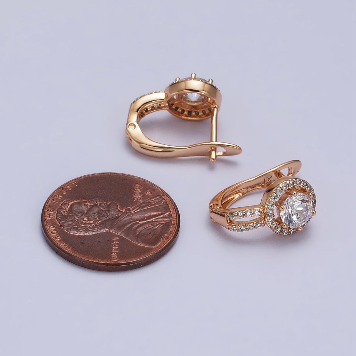 Dainty Huggie Round CZ Stone Micro Pave Cz Earring in 18k Gold Filled AB1081 - DLUXCA
