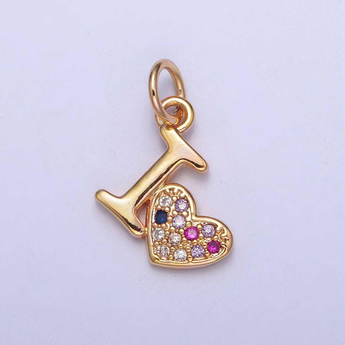 Dainty I Love Heart Charm Micro Paved Multicolor Cubic Zirconia Charm | X-231 - DLUXCA