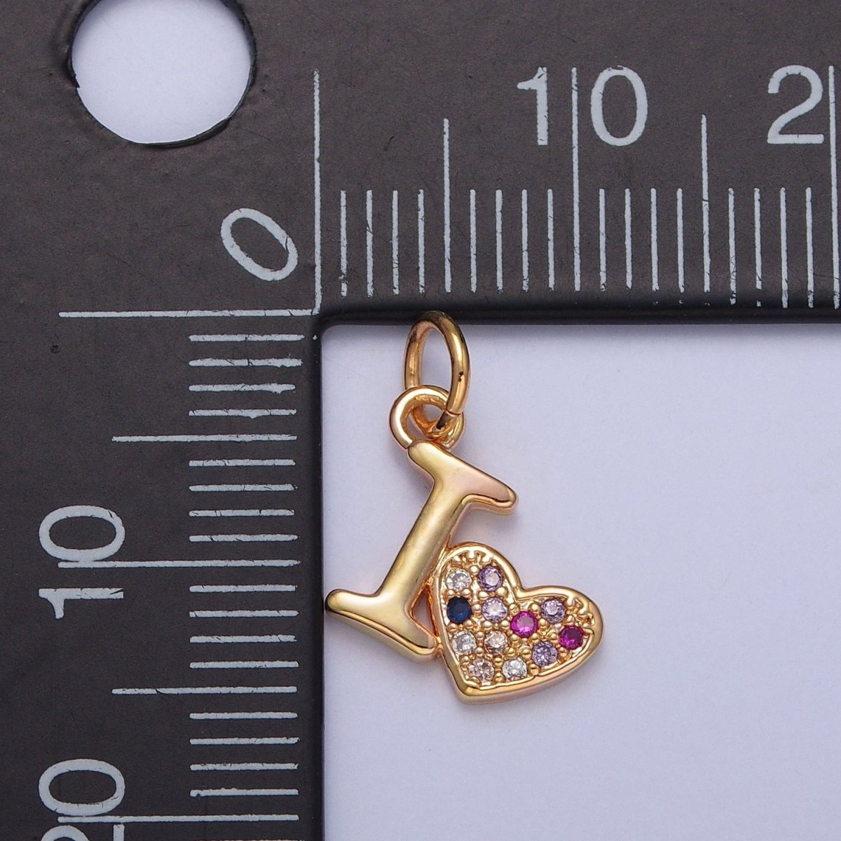 Dainty I Love Heart Charm Micro Paved Multicolor Cubic Zirconia Charm | X-231 - DLUXCA