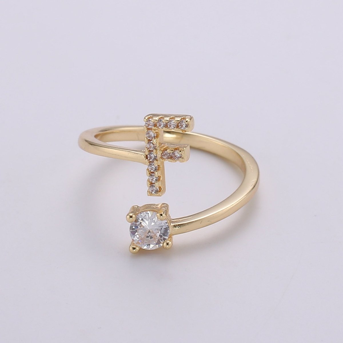 Dainty Initial Ring Gold Letter Ring Minimalist Wedding Ring Initial Name Ring Adjustable Initial Cz Ring Personalized Bridesmaid Gift R-370 - DLUXCA