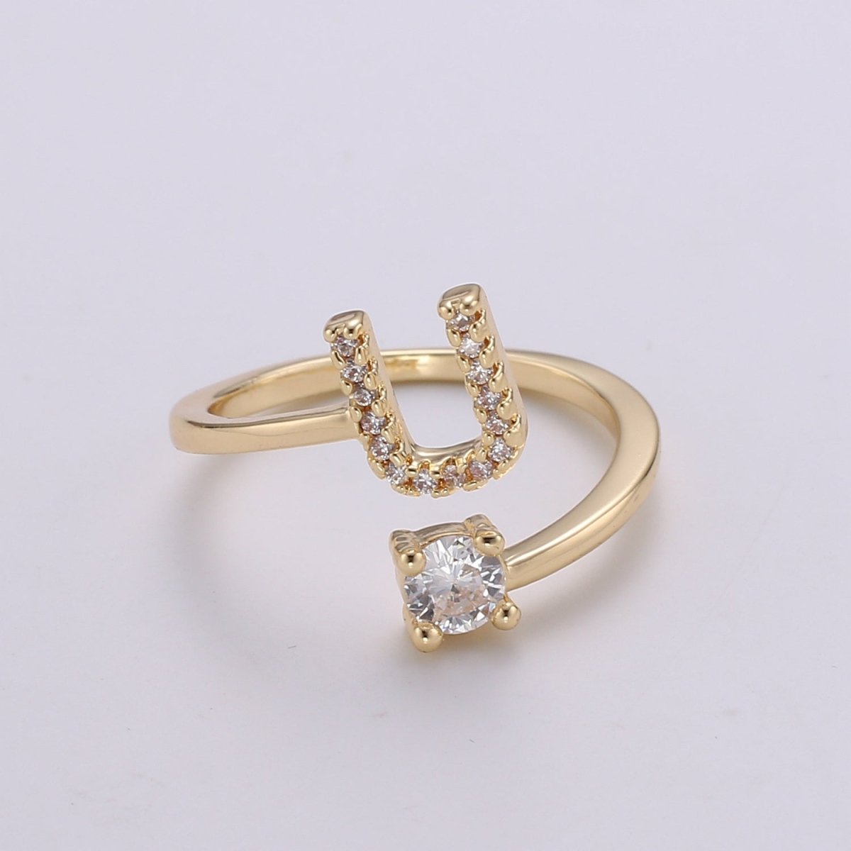 Dainty Initial Ring Gold Letter Ring Minimalist Wedding Ring Initial Name Ring Adjustable Initial Cz Ring Personalized Bridesmaid Gift R-370 - DLUXCA