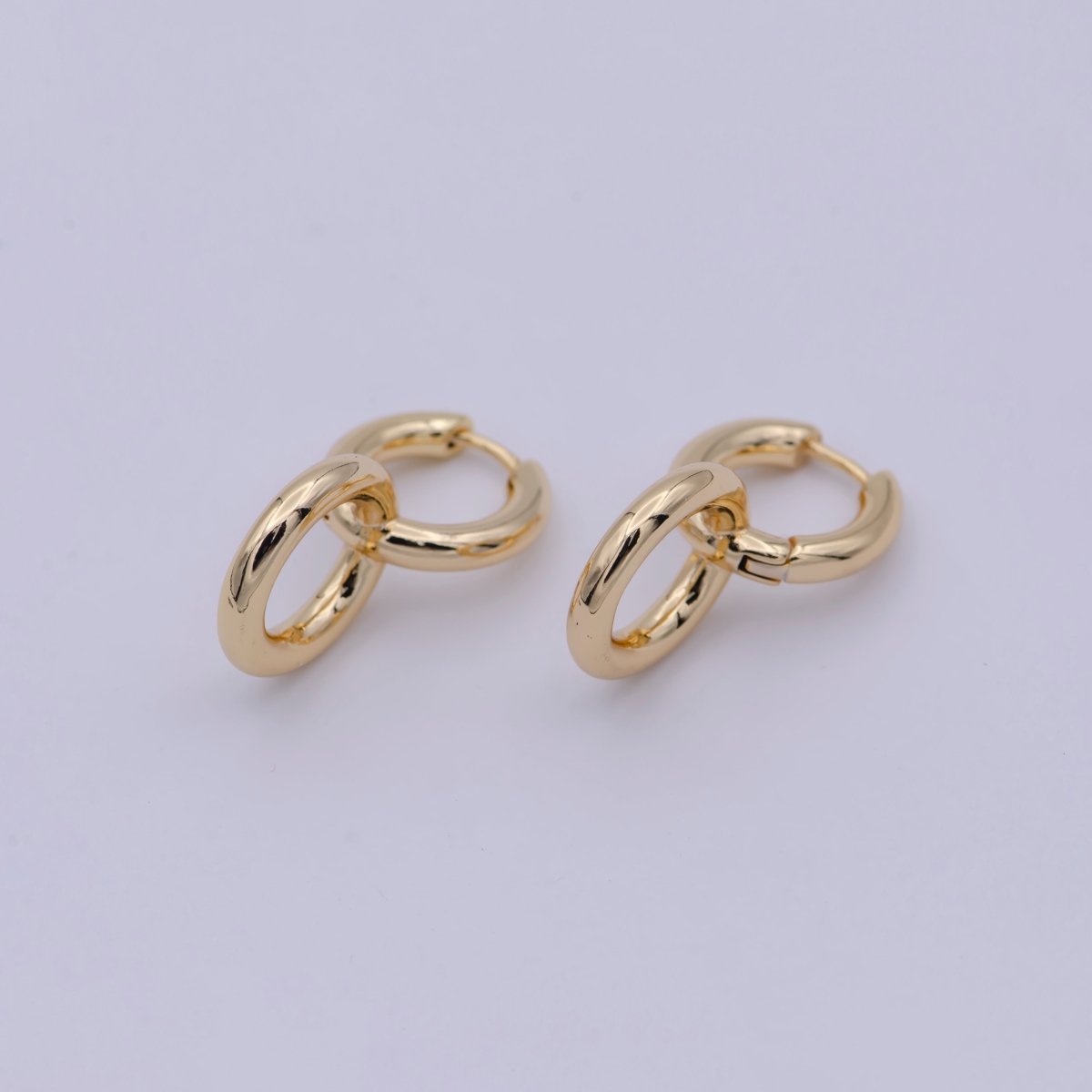 Dainty Intertwined Huggie Earrings with Round Dangle Charm Drop | Y-085 - DLUXCA