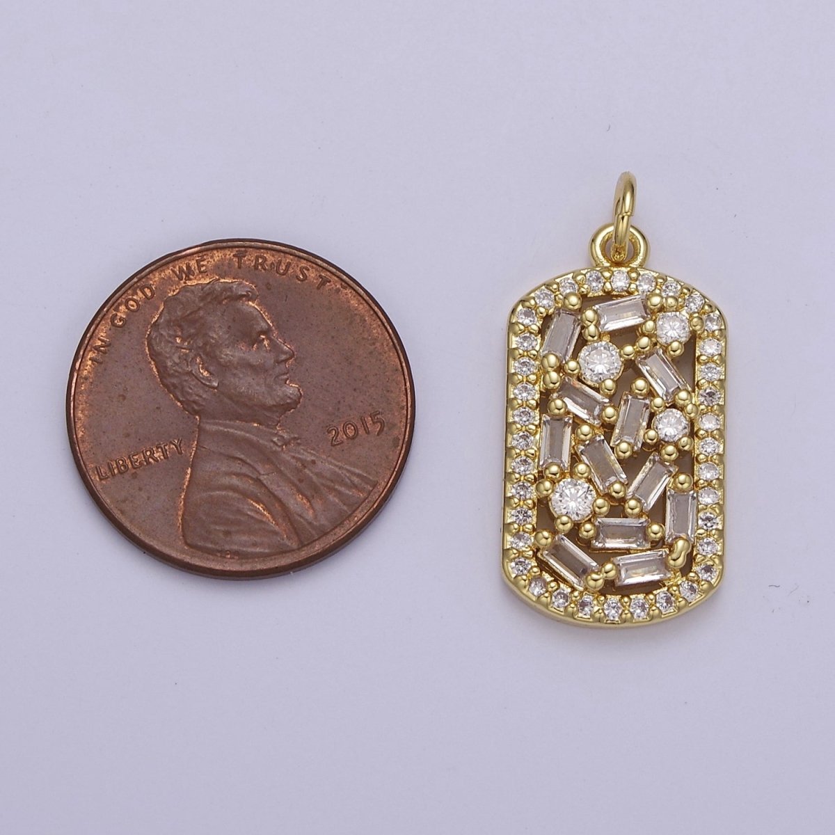 Dainty Irregular Baguette Charm cz Military Tag Pendant for Minimalist Jewelry E-668 - DLUXCA