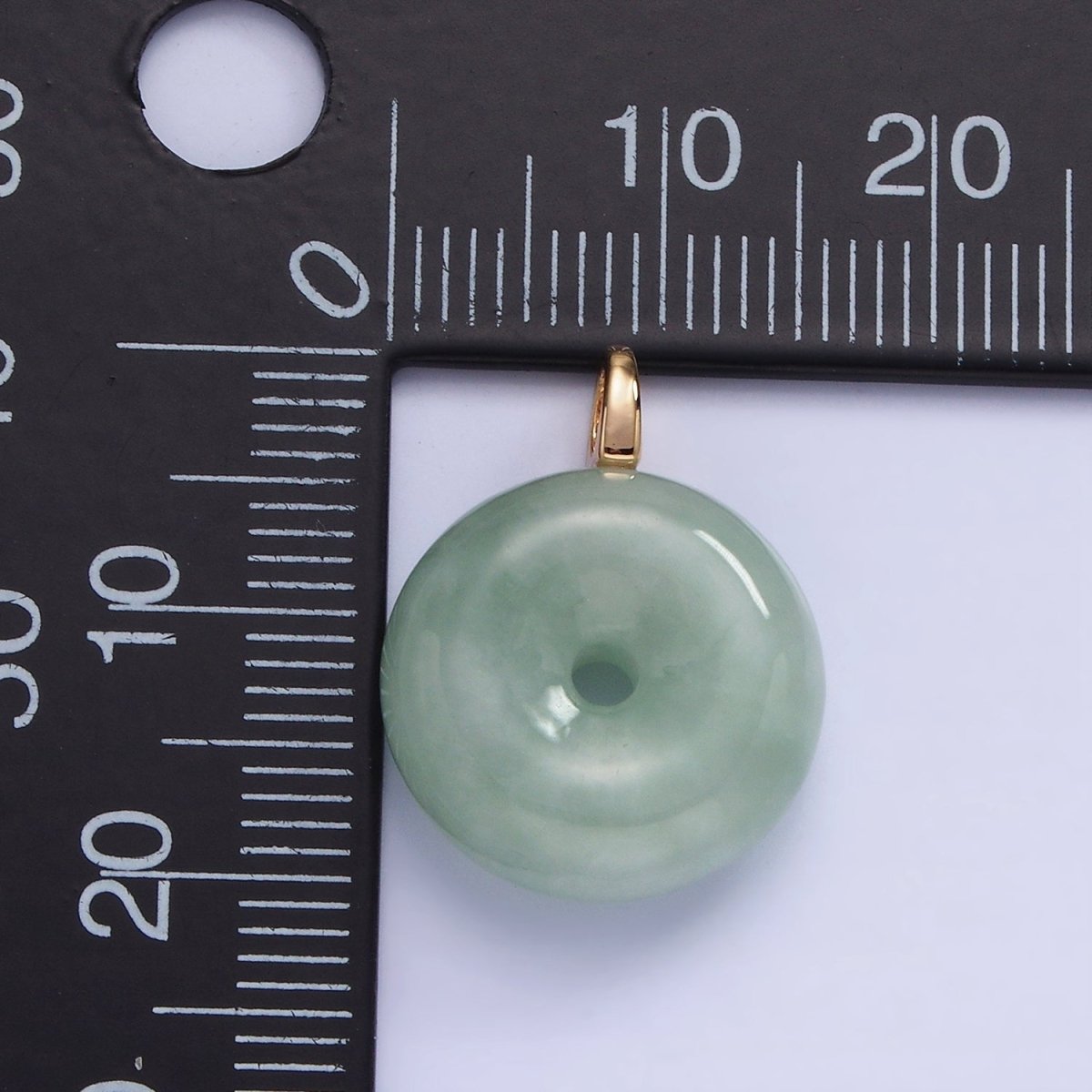 Dainty Jade Donut Round Pendant 14K Gold Filled Bail Good Luck Jewelry AG-708 - DLUXCA