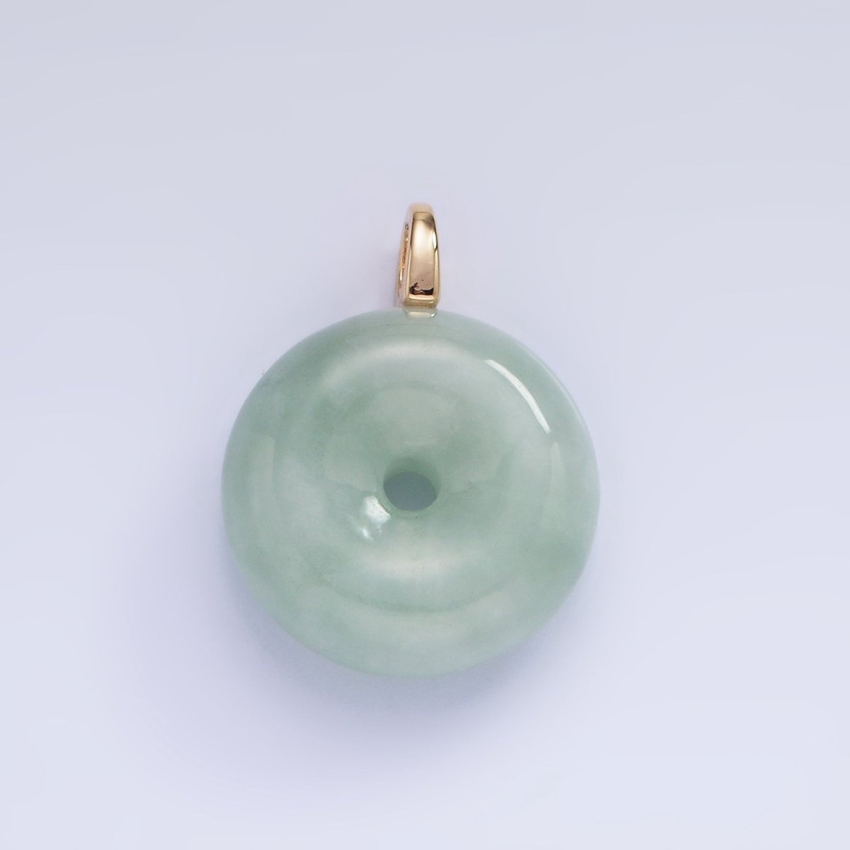 Dainty Jade Donut Round Pendant 14K Gold Filled Bail Good Luck Jewelry AG-708 - DLUXCA