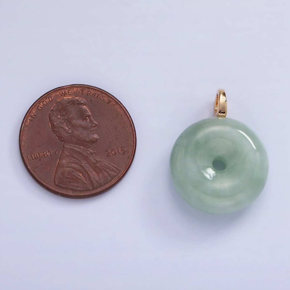 Dainty Jade Donut Round Pendant 14K Gold Filled Bail Good Luck Jewelry AG-708 - DLUXCA