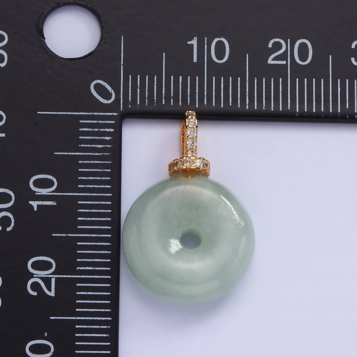 Dainty Jade Donut Round Pendant 14K Gold Filled Cz Bail Good Luck Jewelry AH-138 - DLUXCA