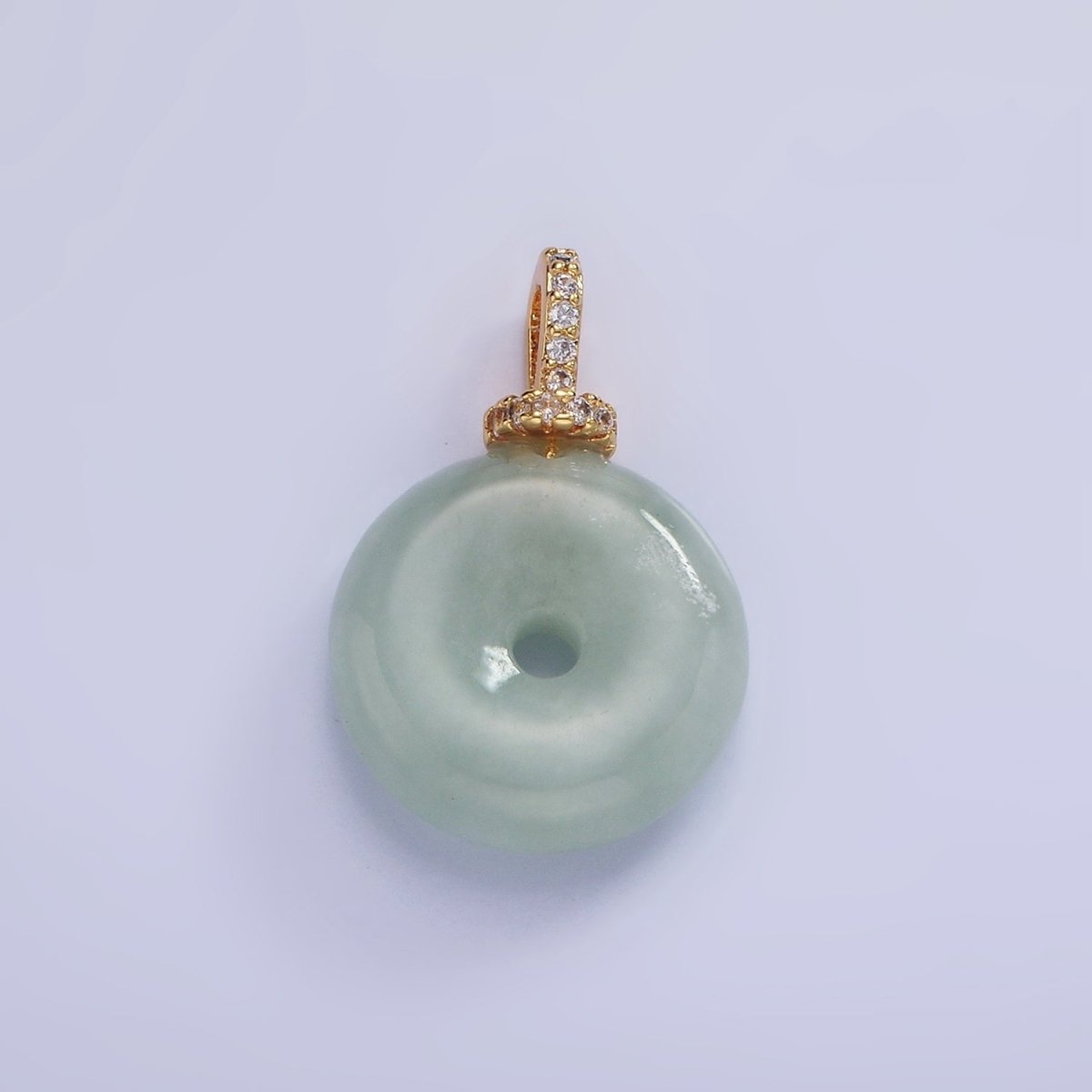 Dainty Jade Donut Round Pendant 14K Gold Filled Cz Bail Good Luck Jewelry AH-138 - DLUXCA