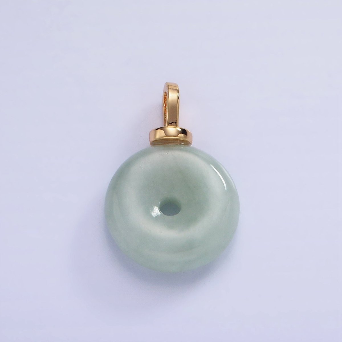 Dainty Jade Donut Round Pendant 14K Gold Filled Cz Bail Good Luck Jewelry AH-138 - DLUXCA