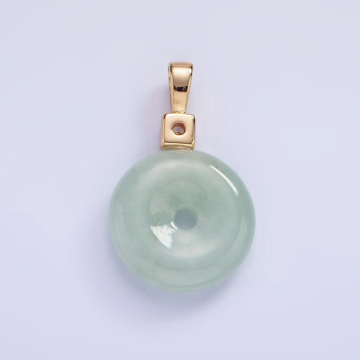 Dainty Jade Donut Round Pendant 14K Gold Filled CZ Bail Good Luck Jewelry AH136 - DLUXCA