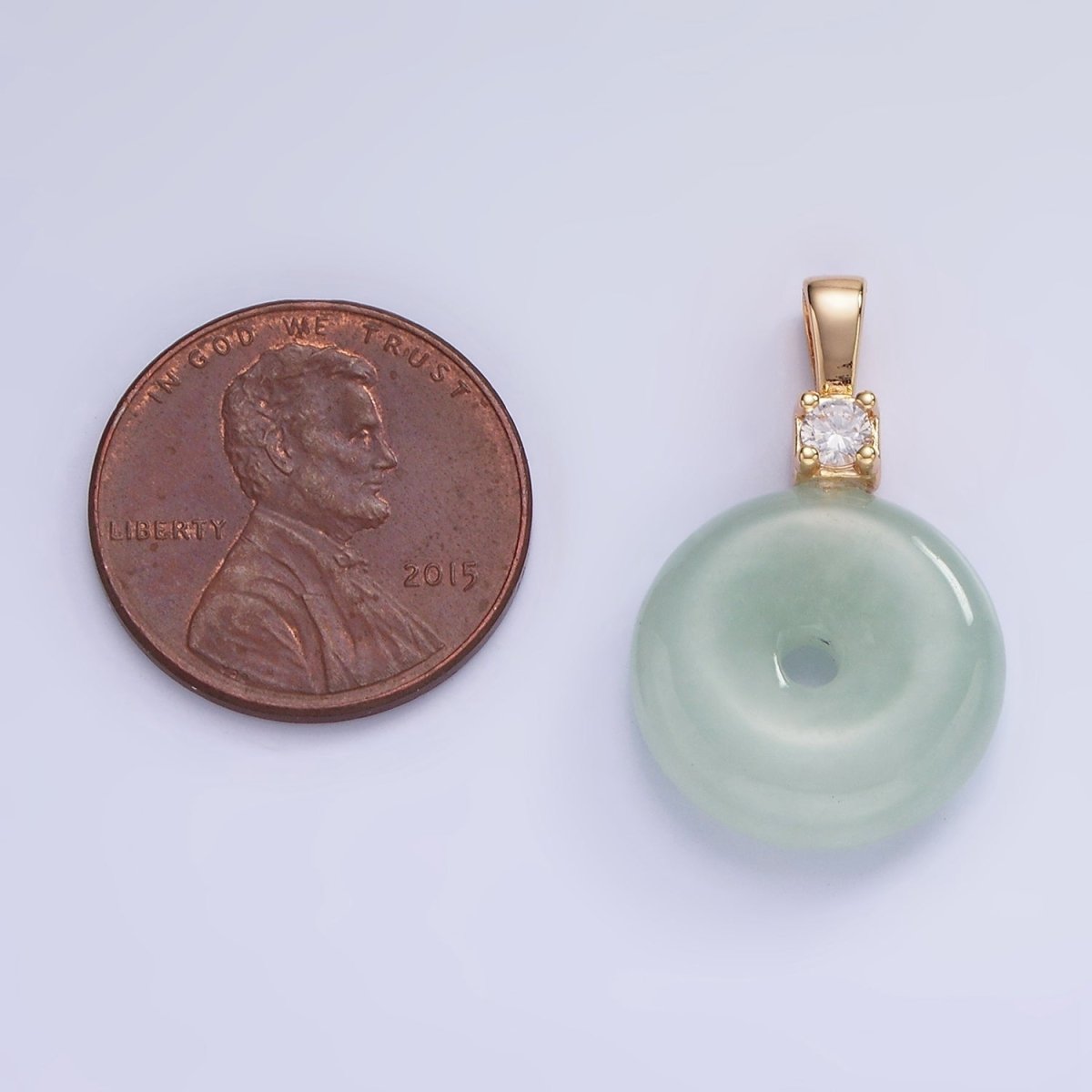 Dainty Jade Donut Round Pendant 14K Gold Filled CZ Bail Good Luck Jewelry AH136 - DLUXCA