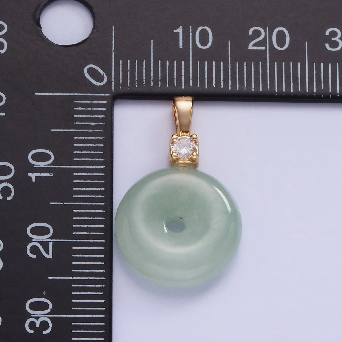 Dainty Jade Donut Round Pendant 14K Gold Filled CZ Bail Good Luck Jewelry AH136 - DLUXCA