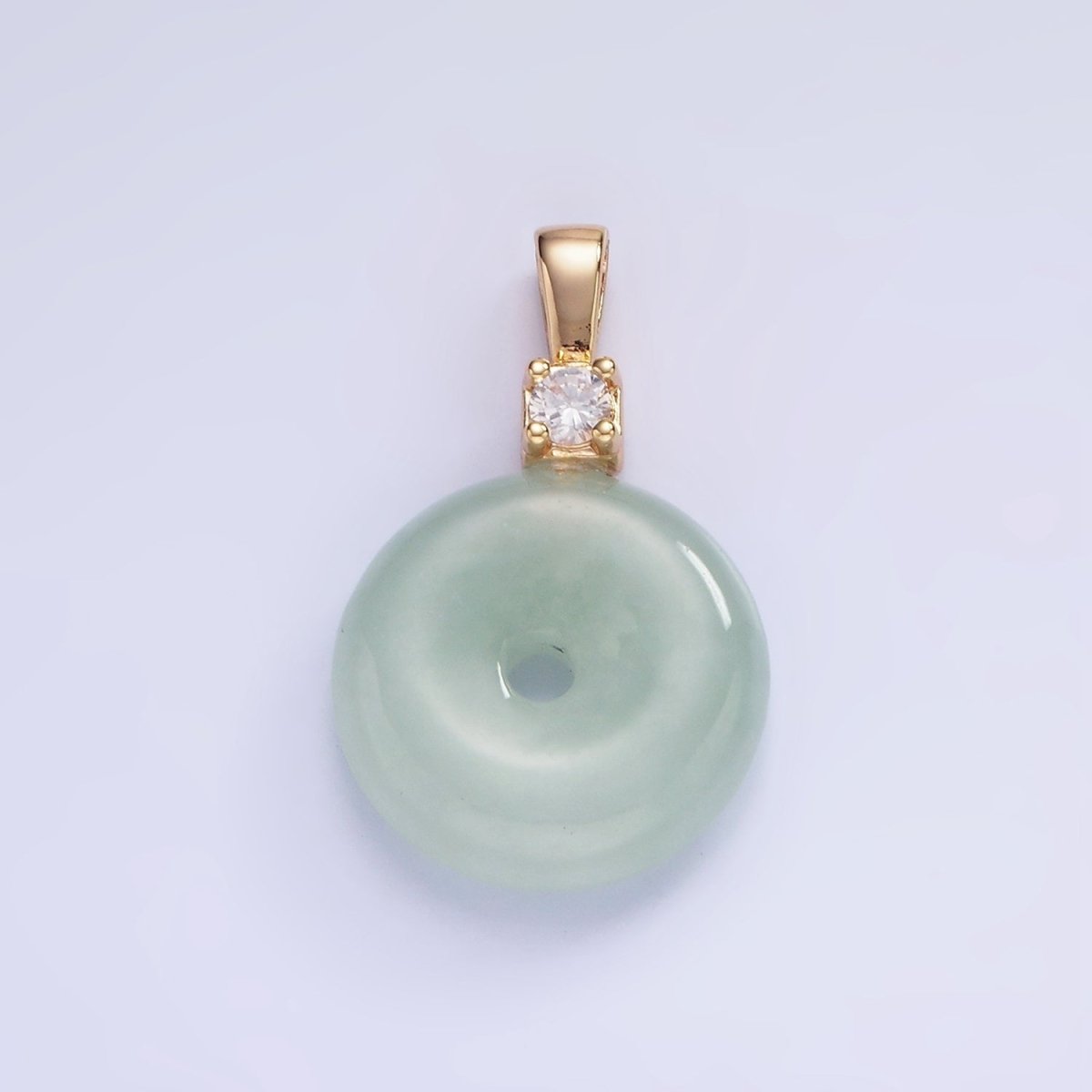 Dainty Jade Donut Round Pendant 14K Gold Filled CZ Bail Good Luck Jewelry AH136 - DLUXCA