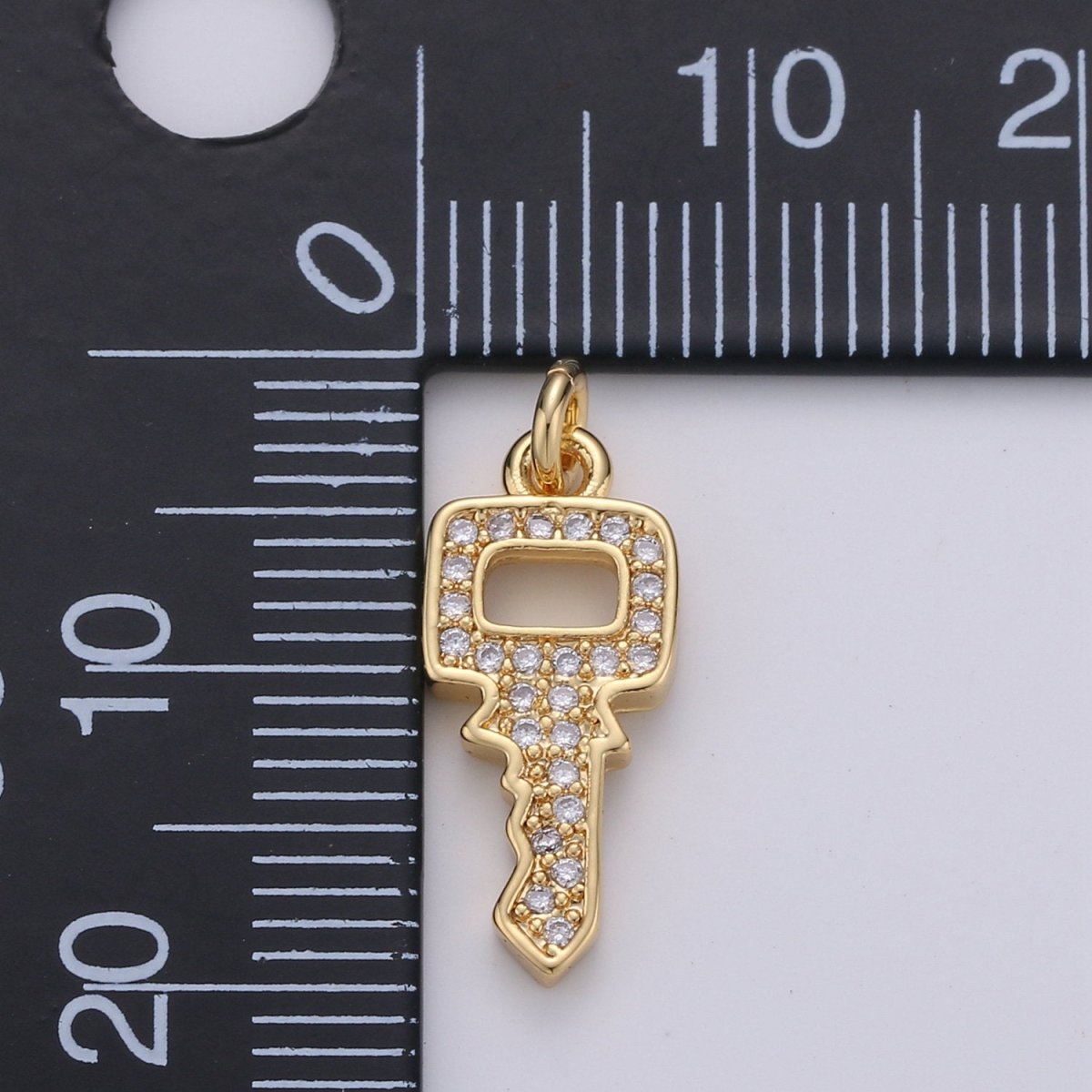 Dainty Key charm with Clear cz• 20x7mm • 24k Gold Filled• Sparkly Cubic Zirconia Car Key Charm • Silver Charm for Necklace Bracelet Earring D-370 D-371 - DLUXCA