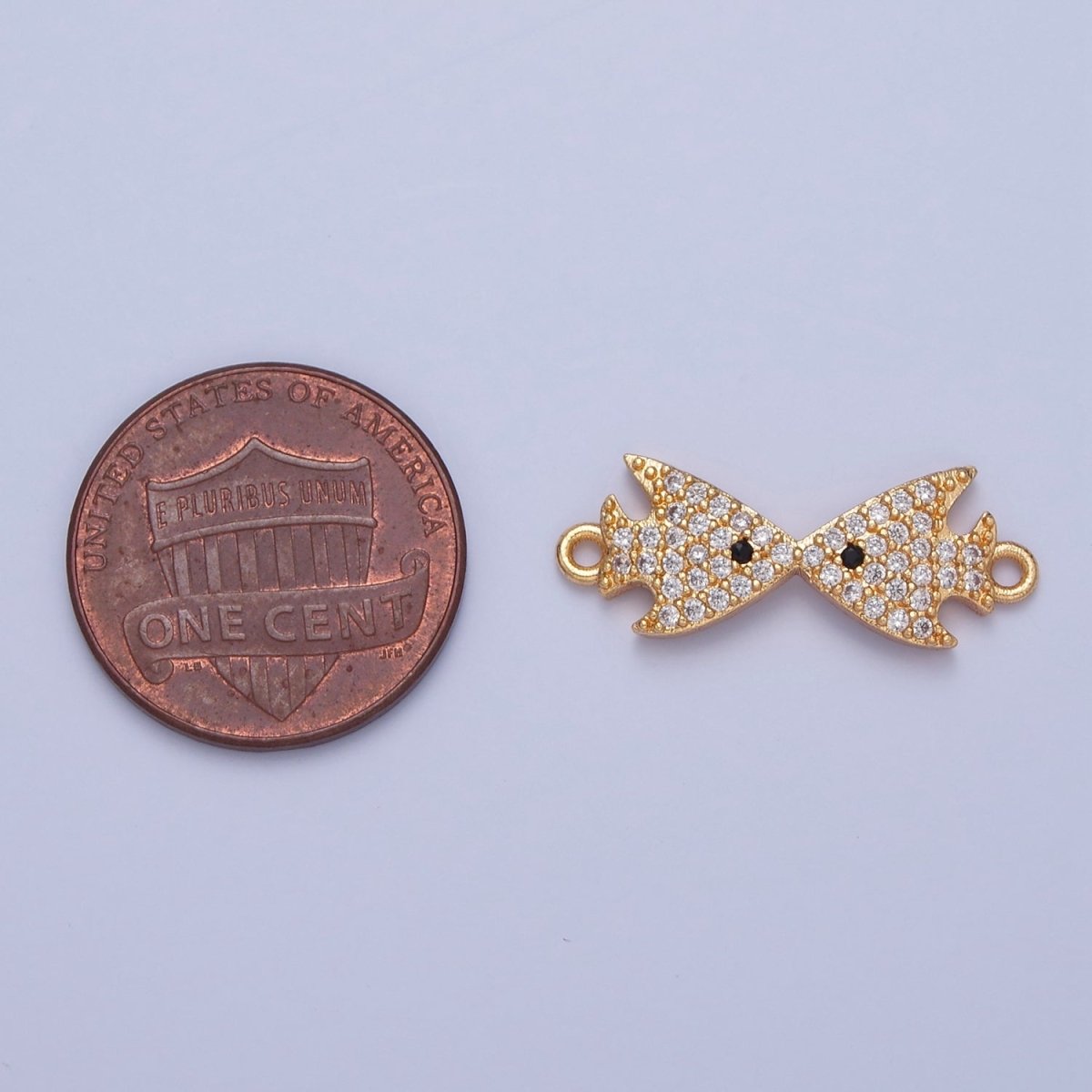 Dainty Kiss Fish CZ Gold Pave Charm Connector for Bracelet Necklace Supply F-321 - DLUXCA