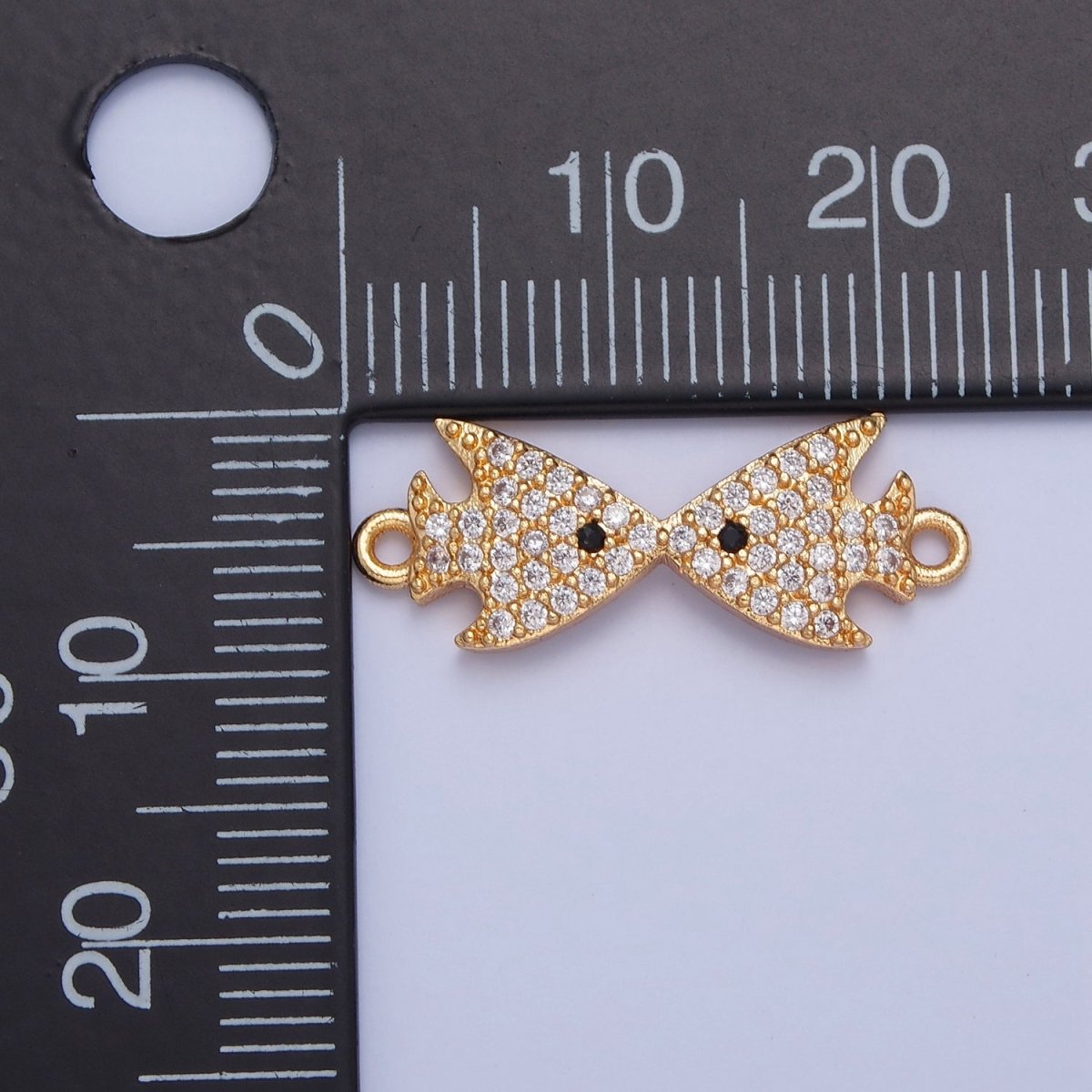 Dainty Kiss Fish CZ Gold Pave Charm Connector for Bracelet Necklace Supply F-321 - DLUXCA