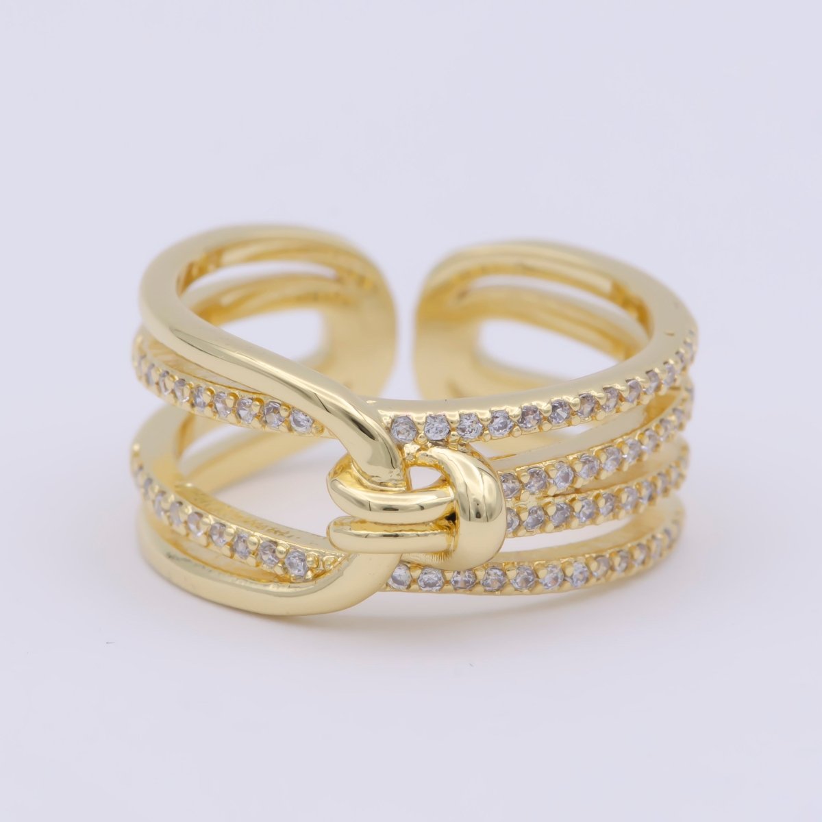 Dainty Knot Tie Gold Filled Ring Open Adjustable Ring Simple Cz Stacking Jewelry O-458 - DLUXCA