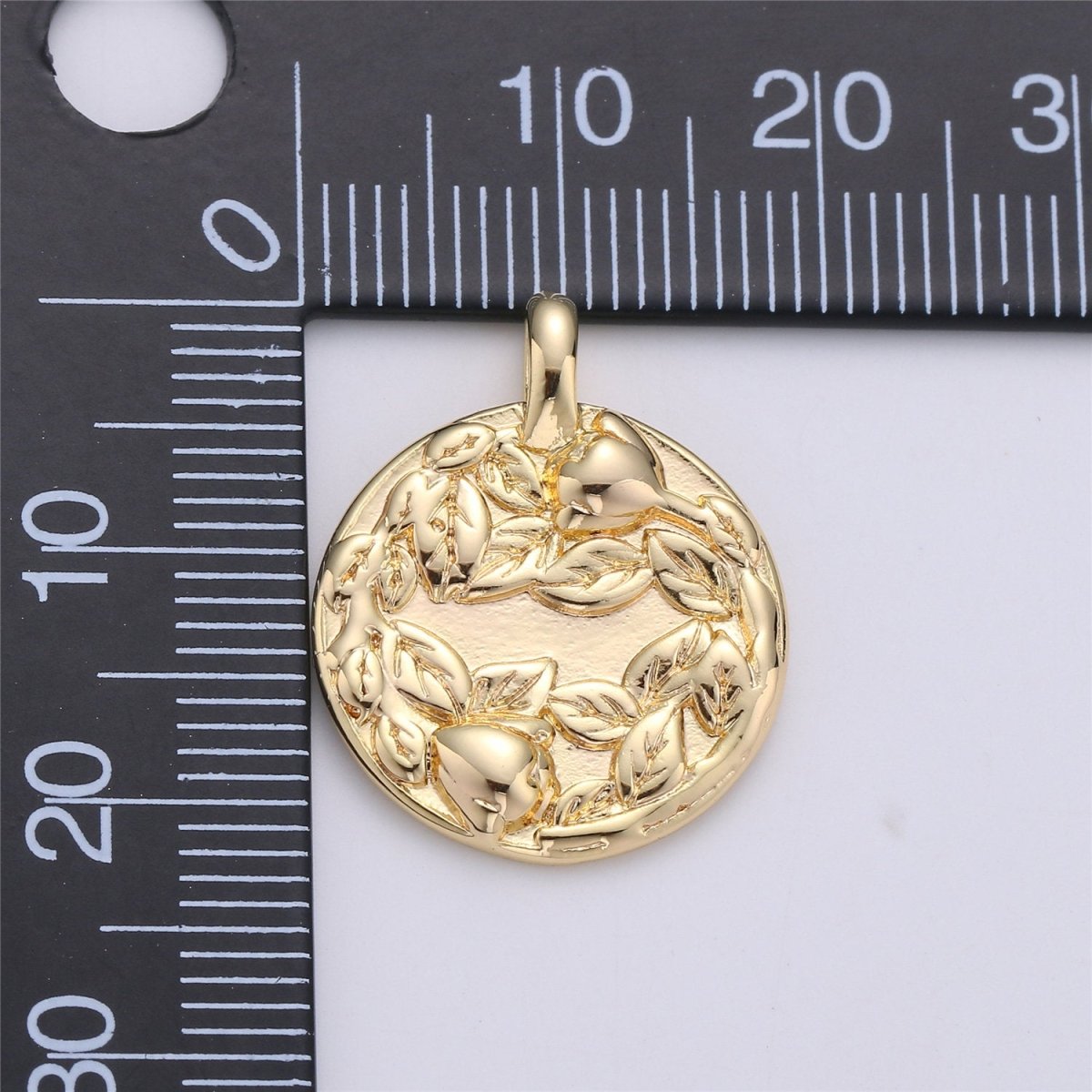 Dainty Laurel Leaves Wreath Charm, Olive Leaf Wreath, Leaves Crown Charm Pendant Disc Charm in Gold FilledC-621 - DLUXCA