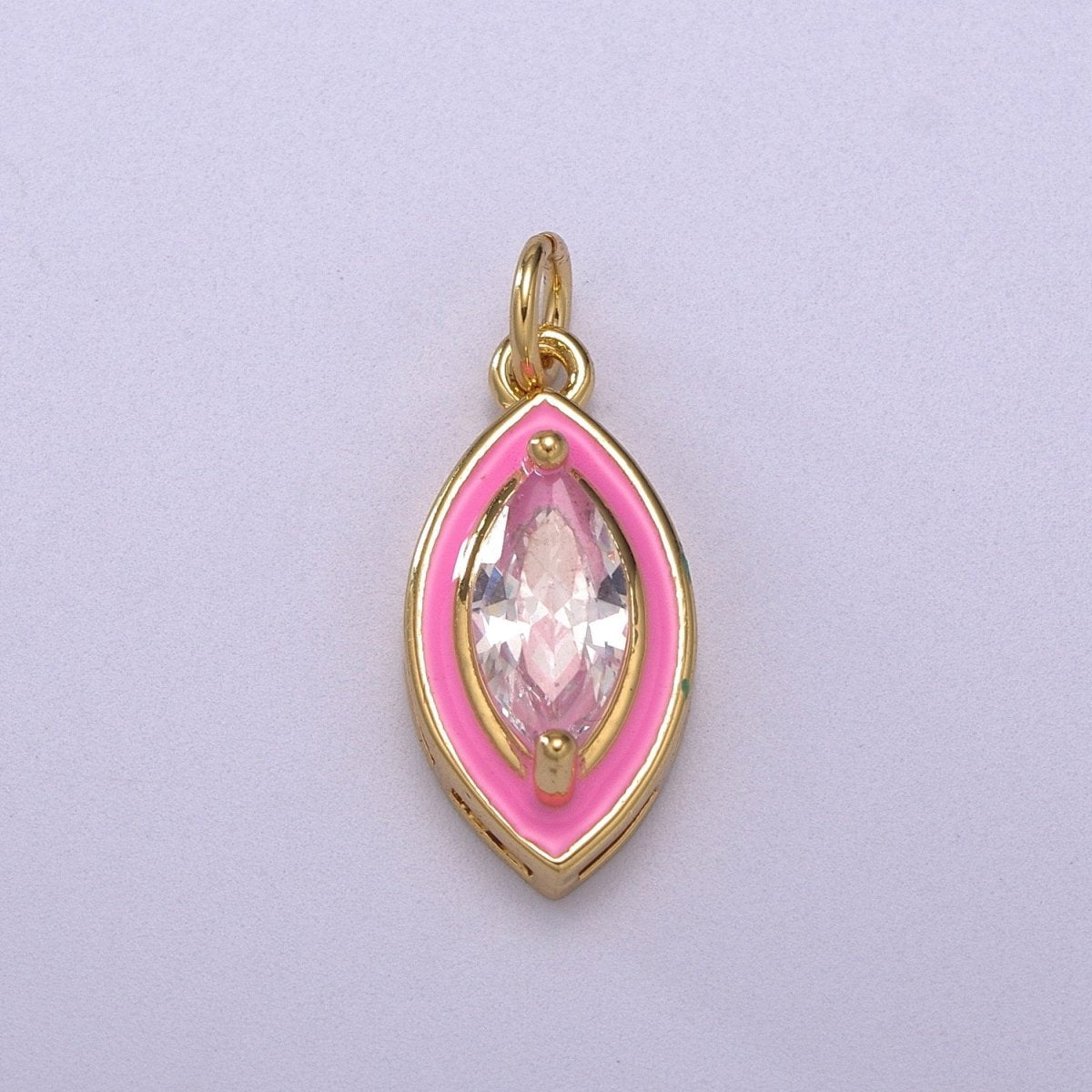 Dainty Leaf Clear CZ Enamel Colorful Eye Shape Pendant 14K Gold Filled Enamel Charm, Necklace Bracelet Component M-682 - M-685 - DLUXCA