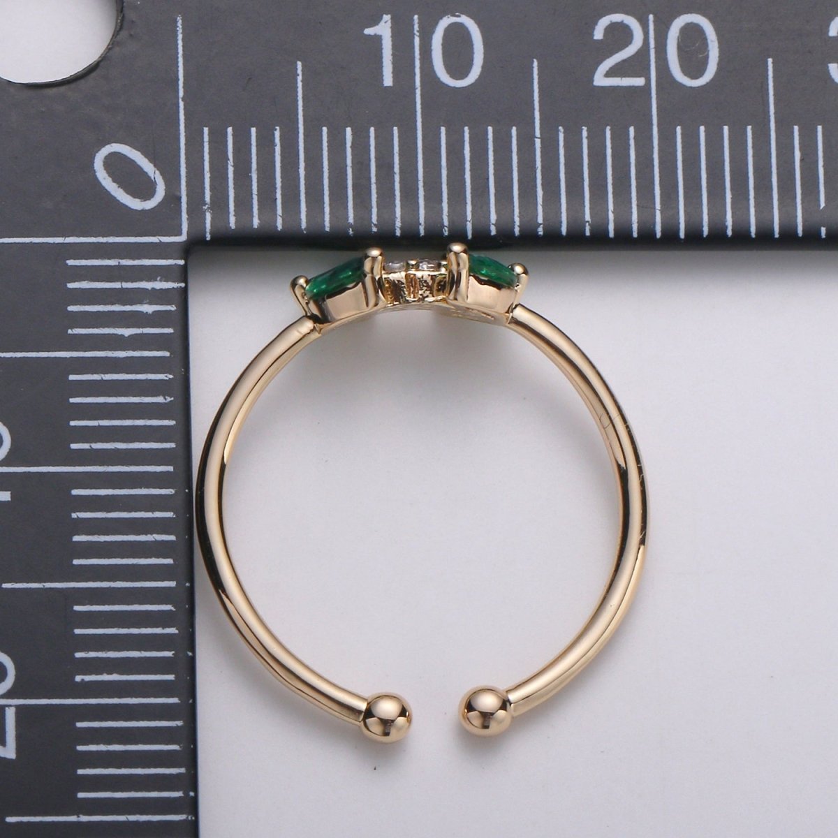 Dainty Leaf CZ Ring - 14k Gold Ring - Green Zirconia Ring - Gold Open Ring - Minimalist Ring Adjustable Layering Stacking Ring | R-140 - DLUXCA