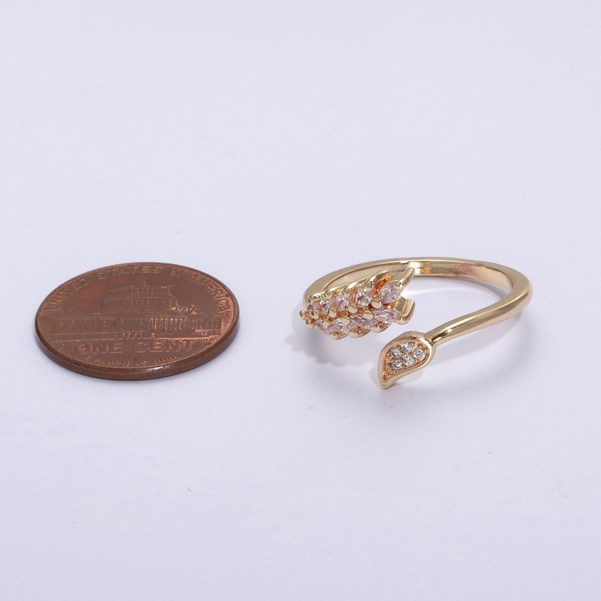 Dainty Leaf Ring Open Adjustable Micro Pave Ring for Minimalist Jewelry U-034 - DLUXCA
