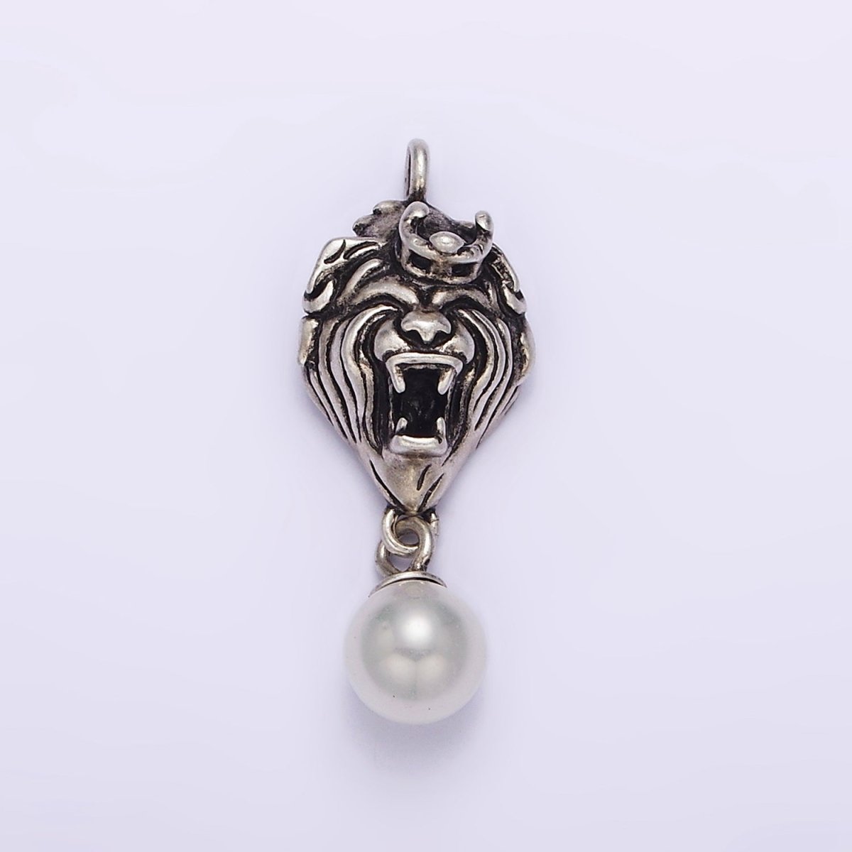 Dainty Lion King with Pearl Charm in 925 Sterling Silver Pendant SL-334 - DLUXCA