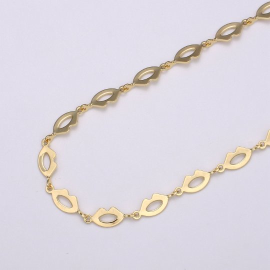 Dainty Lips Geometric chain by Yard Handmade chain, 5x12.8mm Kiss Lips, 24K Gold Filled Chain for Necklace Bracelet | ROLL-460 Clearance Pricing - DLUXCA