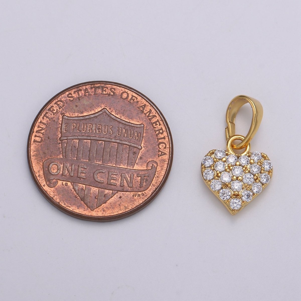 Dainty Love Charm 24K Gold Filled Micro Pave CZ Heart Pendant 16.5x9mm H-034 - DLUXCA