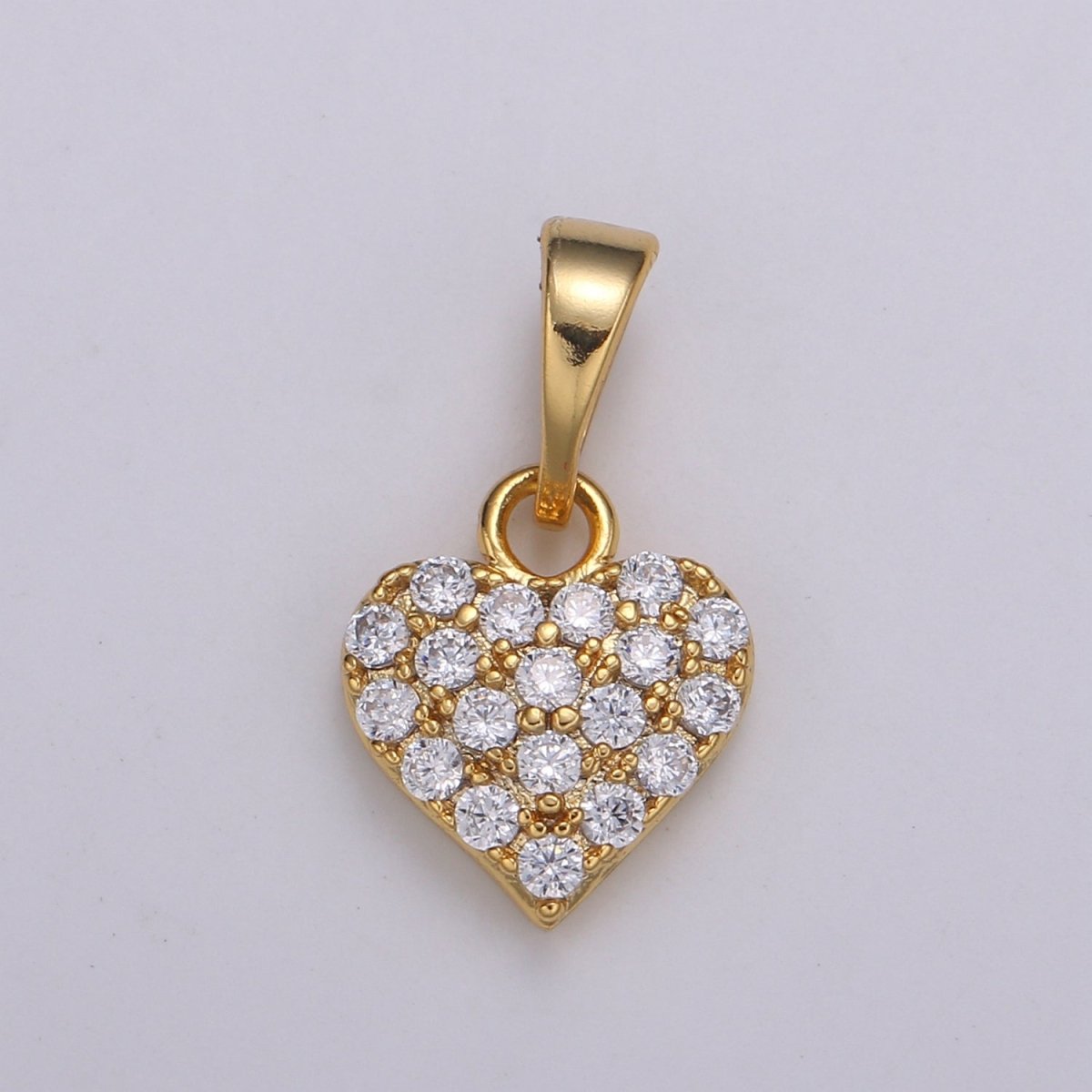 Dainty Love Charm 24K Gold Filled Micro Pave CZ Heart Pendant 16.5x9mm H-034 - DLUXCA