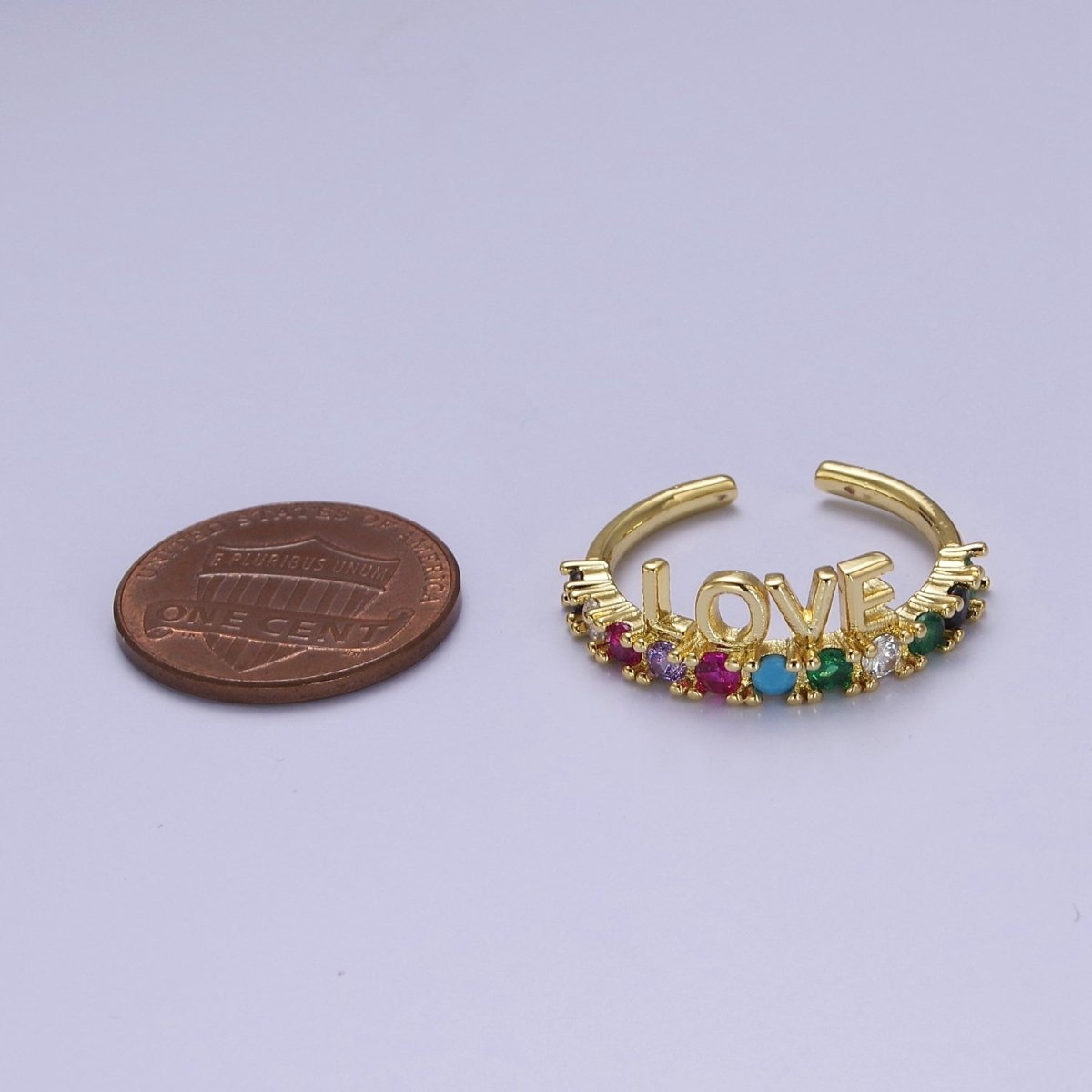 Dainty Love Script with Color CZ Stone Ring Gold Ring O-2108 - DLUXCA