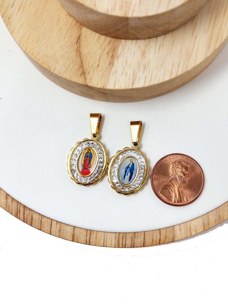 Dainty Madonna Charm, Virgin Mary Charm in 18K Gold Filled w/CZ, 25mmX15mm Necklace Pendant Religious Jewelry Making Supply J-556 J-571 - DLUXCA