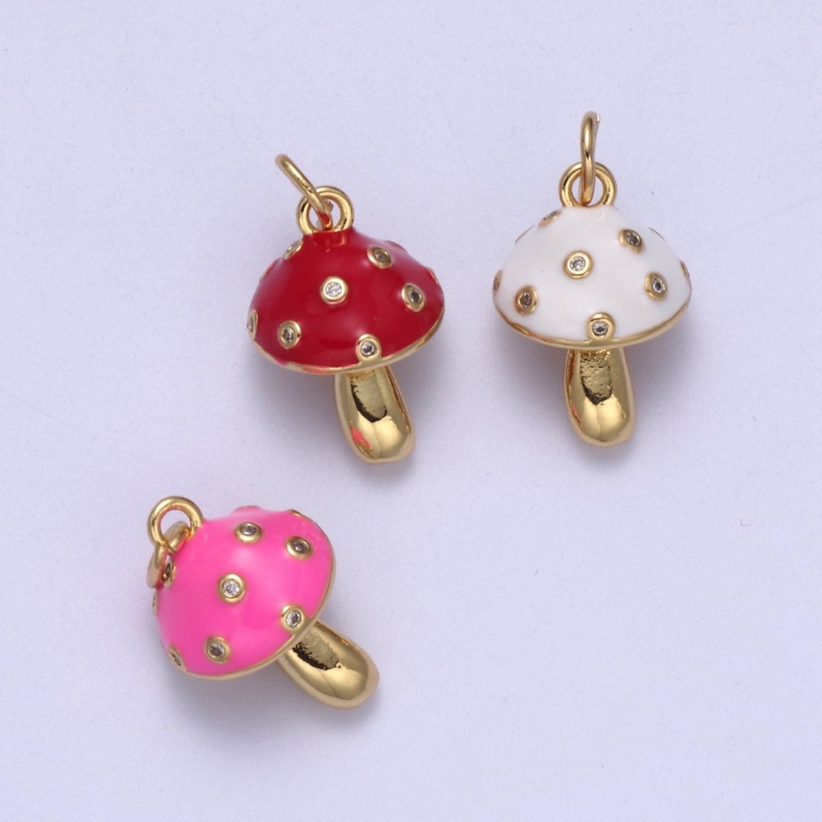 Dainty Magic Mushroom Charms -Shroomie Pendants Bracelet Necklace -Kawaii Pink Red White color N-341 - N-343 - DLUXCA