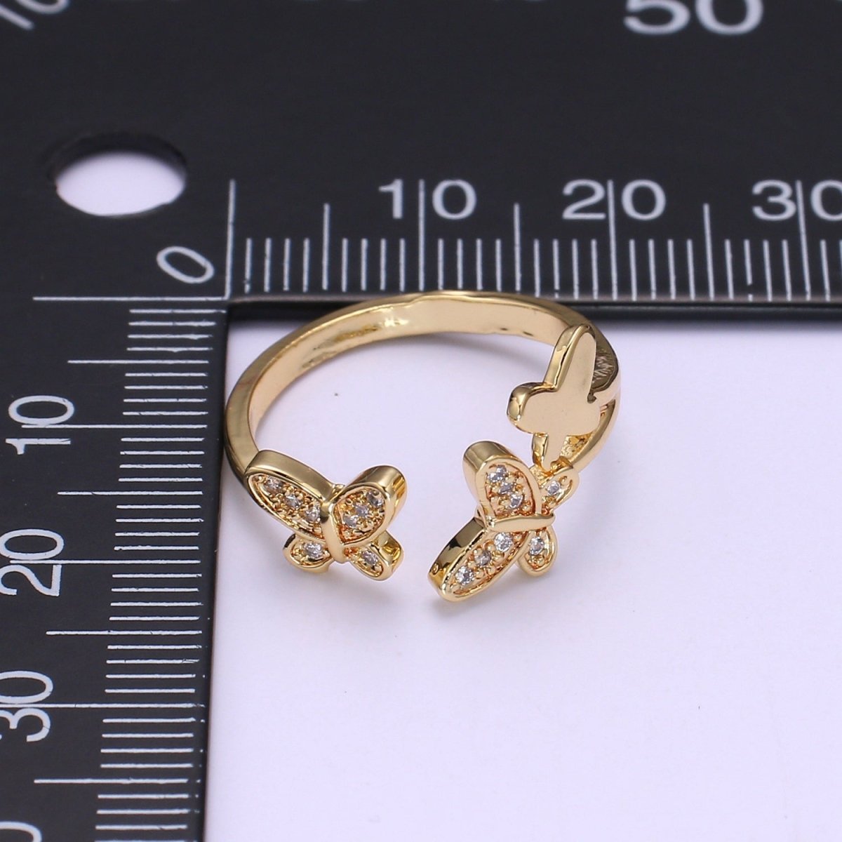 Dainty Mariposa Ring with Gold Cz Butterfly Open Adjustable Ring O-960 - DLUXCA